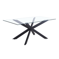 Table à manger en verre trempé minimaliste moderne, bureau de conférence transparent avec structure en métal pour la maison ou l'hôtel