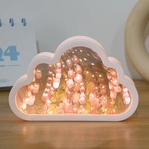 Creative Cloud DIY Night Light 20cmTulip <span class=keywords><strong>LED</strong></span> Lampara Lámpara de espejo acrílico de vidrio moderno con tulipanes para decoración de dormitorio Regalo para el hogar - Product Image 3