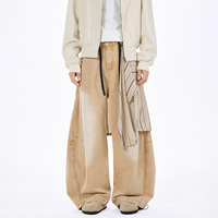 Pantalon ample beige personnalisé à volants pour hommes, streetwear élégant, denim, jeans pour hommes