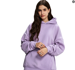 Women's Oversized <b>Pink</b> Hoodie Solid Color Fleece <b>Sweatshirt</b> With Pockets Regular Length Autumn Wear - Product Image 2