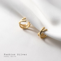 Boucles d'oreilles en argent sterling 925 véritable, style coréen, double clip d'oreille croisé pour femme, chic, sans piercing, fausse boucle d'oreille en cartilage
