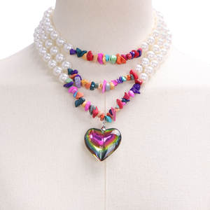 Collar de Perlas Multicapa con Colgante de Corazón, Estilo Europeo Americano, para Mujer, Color Rojo, para Fiestas - Product Image 2