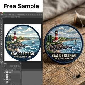 EYD Patch Ricamato Personalizzato con Vista Faro, Tema Rifugio Balneare Nuova Inghilterra USA, Termoadesivo per Abbigliamento, Borsa, Cappello, Souvenir, Regalo - Product Image 1
