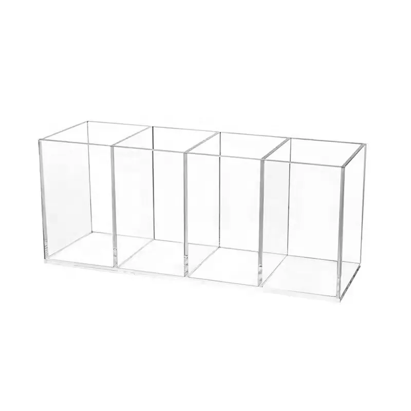 4 Grids Helder Acryl Penhouder Bureau Make Organizer Cosmetische Opbergdoos Voor Kantoor En Schoolbenodigdheden