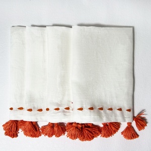 Personalized Custom Embroidered Patterns Monogram Flax Pure Wheat Tassels <b>Table</b> Placemat <b>Cloth</b> 100% <b>Linen</b> Napkins - Product Image 1