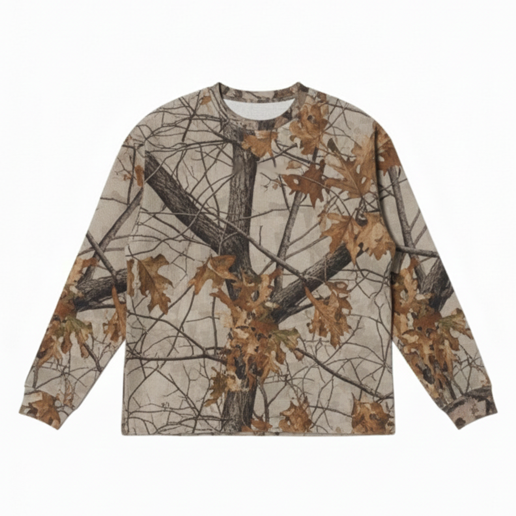 T-shirt a maniche lunghe waffle con grafica mimetica-6