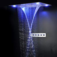 Ensemble de douche à LED pour plafond, salle de bain, grand système de douche de pluie, panneau de pomme de douche à chute d'eau avec robinets mélangeurs thermostatiques