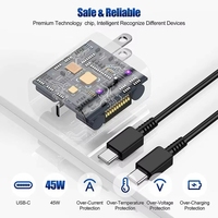 Chargeur USB C 45W PD 3.0, adaptateur mural de charge rapide avec câble USB C pour téléphone et tablette