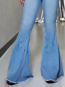 <span class=keywords><strong>Jeans</strong></span> évasés pour femmes, logo personnalisé, ourlet brut, <span class=keywords><strong>jeans</strong></span> évasés extensibles, <span class=keywords><strong>coupe</strong></span> slim, pantalon en denim - Product Image 3