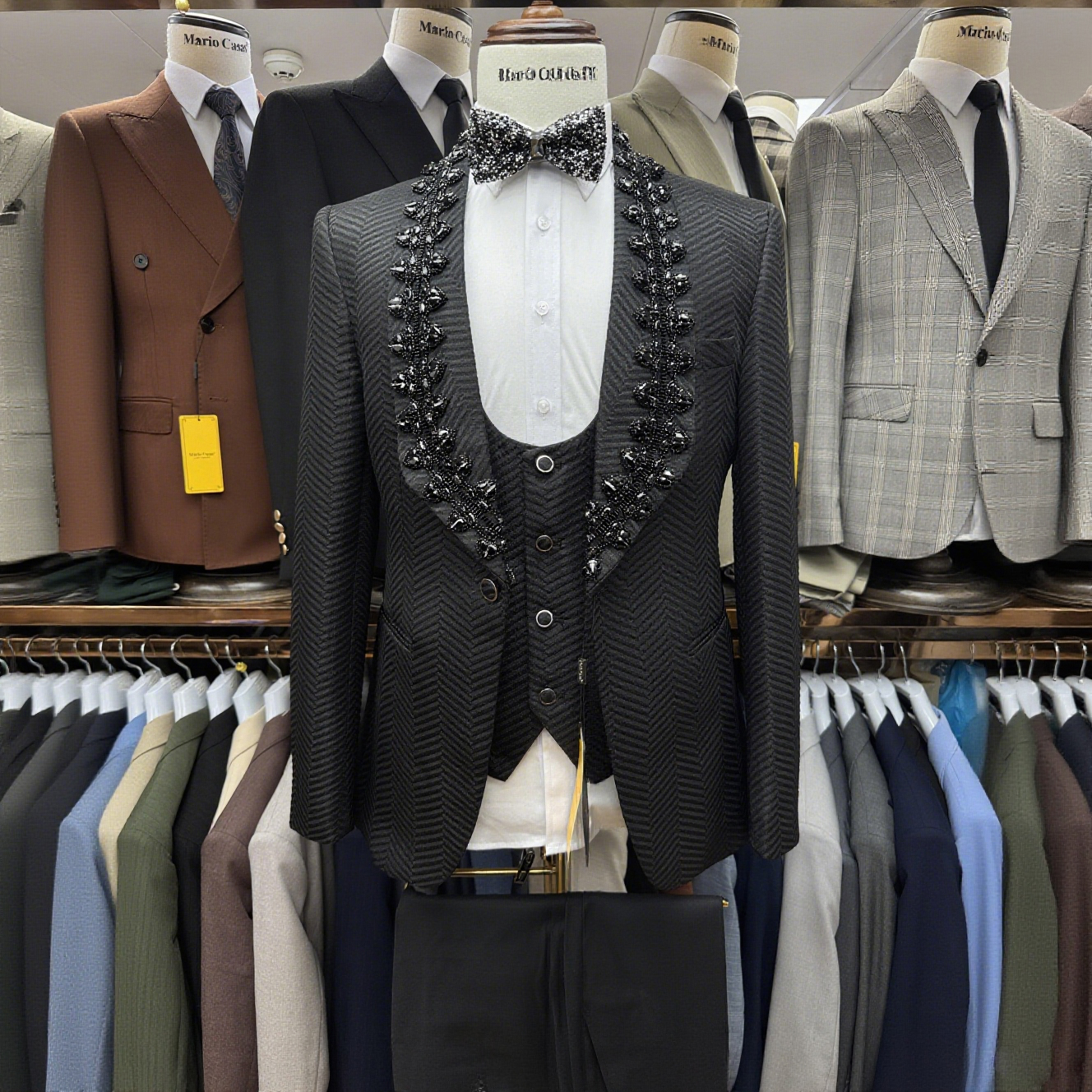 Black-3pcs/set-Jacket + vest + pants