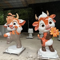 Patung Sapi Bunga Kartun FRP Penjualan Langsung Pabrik Model Hewan Dekorasi Fiberglass Luar Ruangan Figur Maskot