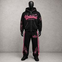 Conjunto de Sudadera con Cremallera y Pedrería para Hombre, Chándal Gráfico Estilo Urbano, Pantalones de Chándal, Venta al por Mayor Personalizada, Chándal de 2 Piezas, OEM, Marca Privada