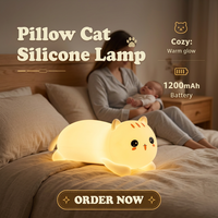 Mini veilleuse LED en silicone en forme de chat, rechargeable USB Type-C, 7 couleurs changeantes, blanc chaud, intensité réglable, garantie 1 an, pour chambre d'enfant