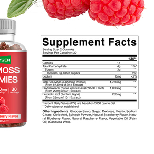 Gummie biologiche di muschio di mare di migliore qualità 3000mg di lampone naturale sapore di tiroide supporto di muschio di mare Irish integratore gommoso - Product Image 2