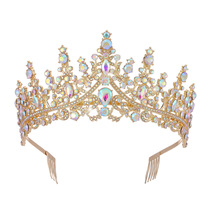 Mahkota Tiara Vintage Elegan Berhiaskan Rhinestone Kristal Warna-warni untuk Kontes Kecantikan, Pesta Prom, Pesta Malam, Tiara Pengantin, Dapat Dikustomisasi dengan Logo