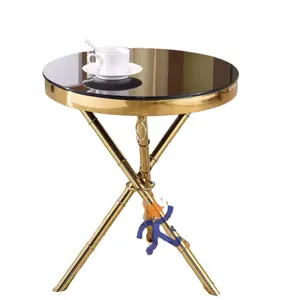 עגול זהב Electroplated נירוסטה רגל צד קפה שולחן סלון מודרני צרפתית בציר עגול זכוכית למעלה צד שולחן