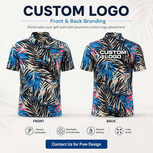 Proveedor de Ropa de Golf de Alto Rendimiento, Camiseta Polo de Golf Estampada para Hombre, Diseño Tropical, Absorbe la Humedad, UPF 40, Logotipo Personalizado, OEM ODM, Venta al Por Mayor - Product Image 2