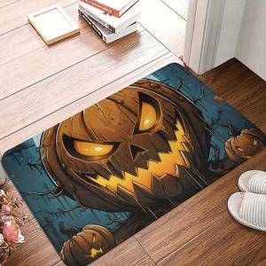 Paillasson d'Halloween en velours cristal rectangulaire pour intérieur, résistant aux taches, facile à nettoyer, motif chat noir et citrouille - Product Image 3