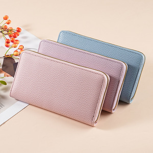 Cartera Larga de Gran Capacidad para Mujer de Piel Sintética Suave con Cierre de Cremallera y Textura de Lichi, Elegante Monedero para Comercio Transfronterizo - Product Image 1