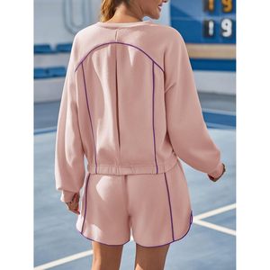 Fisoew Womens Sweatsuits 2 Piece V Neck Fleece Sweatshirts High Waisted Shorts Casual Tracksuits Lounge <b>Sets</b> - Product Image 5