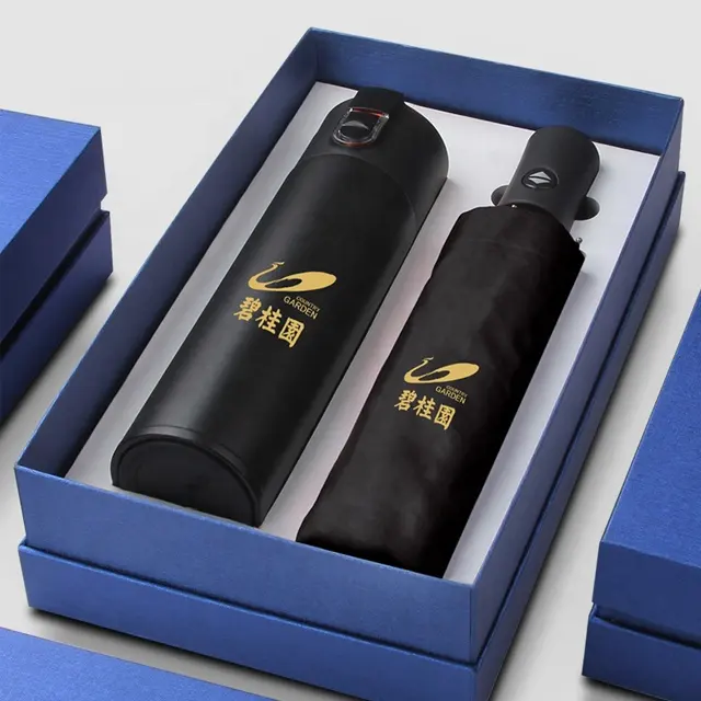 Bottiglia d'acqua personalizzata tendenza ultimi nuovi arrivi executive di alta qualità business ombrello thermos set regalo per thermos e set di ombrelli
