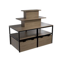 Étagère de présentation de marchandises en bois et métal, structure d'exposition ouverte, design élégant, 4 étagères, autoportante, pour hypermarchés