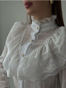 Áo kiểu nữ Xuân 2025 chất liệu chiffon thời trang, cổ đứng, viền bèo, thiết kế mới - Product Image 3