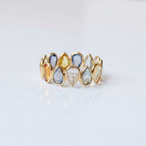 Vintage Multi Sapphire Cluster <b>Ring</b> 18K Gold Rainbow Sapphire Wreath <b>Statement</b> <b>Ring</b> Natural Gemstone Anniversary/Engagement Gift - Product Image 1