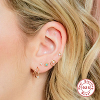 Boucles d'oreilles créoles superposées en argent sterling 925, en forme de C, serties pavé, à double fil, pour femme, tendance, chic, cadeau