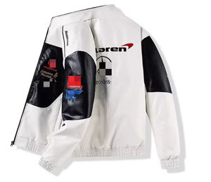 Nuova Giacca Invernale in Pelle Stile Hip Hop per Uomo e Donna in Pelle di Vitello Ricamata con Colletto alla Coreana Logo Frontale Design da Corsa F1 di Lusso Personalizzato - Product Image 2