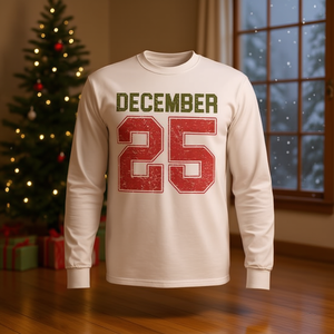 T-shirt vintage a maniche lunghe con stampa natalizia retrò del 25 dicembre, effetto invecchiato - Product Image 3