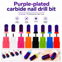 OEM ODM Fraise à ongles en carbure à tête ronde lisse de 3/32'' à corps large, plaquée violet, pour manucure, pédicure, polissage de gel et cuticules, ensemble de fraises
