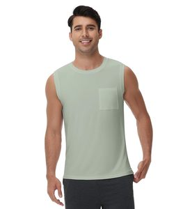 Déstockage : Débardeur tricoté sans manches en bambou pour homme, couleur unie, avec poche, décontracté, toutes saisons, en stock - Product Image 1