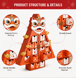 Boîte de calendrier de l'avent avec design de lion chinois, emballage de fête, 24 compartiments surprises, couleurs personnalisées et construction réutilisable - Product Image 6