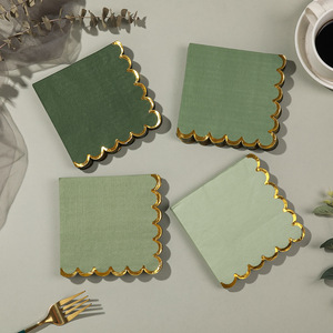 Green Gold Trim Paper Napkins 250mm Square Disposable Wedding Party Tableware - Product Image 1