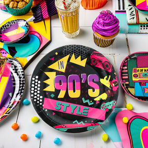 Juegos <span class=keywords><strong>de</strong></span> cubiertos Bolsas <span class=keywords><strong>de</strong></span> asas <span class=keywords><strong>de</strong></span> vacaciones Decoraciones <span class=keywords><strong>de</strong></span> fiesta Suministros coloridos desechables Vajilla <span class=keywords><strong>de</strong></span> papel Celebraciones <span class=keywords><strong>de</strong></span> cumpleaños temáticas <span class=keywords><strong>de</strong></span> <span class=keywords><strong>los</strong></span> años <span class=keywords><strong>90</strong></span> - Product Image 2
