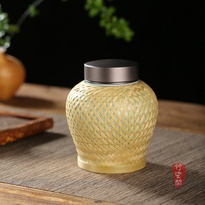 Bamboo Woven Ceramic Tea Canister With Aluminum Screw Cap Airtight Storage Jar For Tea Portable Gift Packaging - Product Image 1