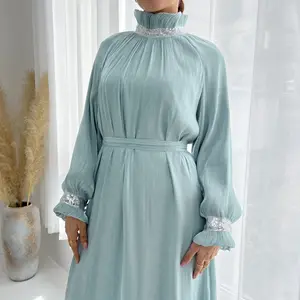 アバヤ2024 SunnyBabyイスラム服控えめなアバヤ女性のドレス光沢のあるパーティーウェアアバヤ女性の裏地付きイスラム教徒のドレス
