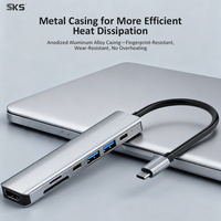 Hub USB-C 7-en-1 multiport 4K avec lecteur de cartes SD/TF, ports de données USB 3.0 et charge rapide pour ordinateur et écouteurs