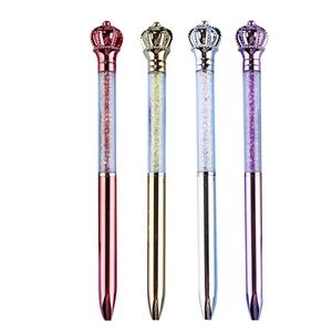 Crown Top Glitter Quicksand Twist Metal <b>Ballpoint</b> <b>Pen</b>, Bling Floating Sequins Decorative <b>Pen</b> Custom Logo for Girls Student Gift - Product Image 1