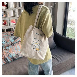<strong>Cartoon</strong> <strong>Bear</strong> Women's Corduroy Shopping <strong>Bag</strong> Large Capacity Ladies Shoulder <strong>Bags</strong> Cute College Girls Book Handbags Tote Purse - Product Image 3