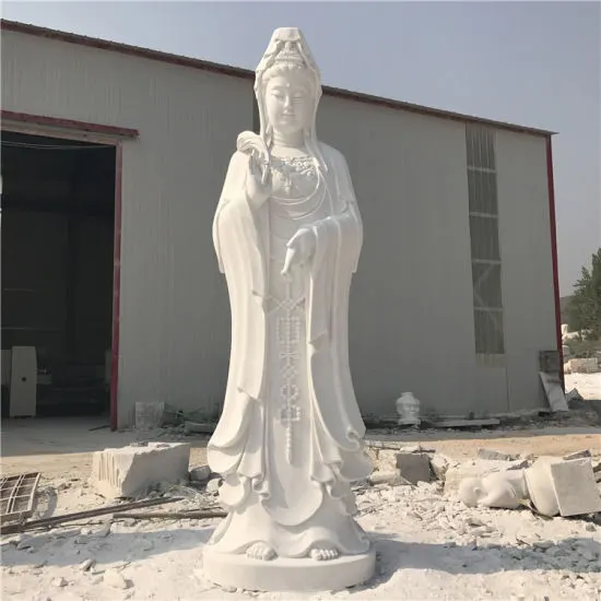 Penjualan Laris Dekorasi Rumah Buatan Tangan Batu Marmer Putih Alami Besar Gaya Religius Cina Patung Guanyin Patung Buddha