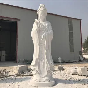 핫 세일 가정 장식 Handmade 자연적인 백색 대리석 돌 큰 중국 종교적인 작풍 Guanyin 동상 부처님 조각품
