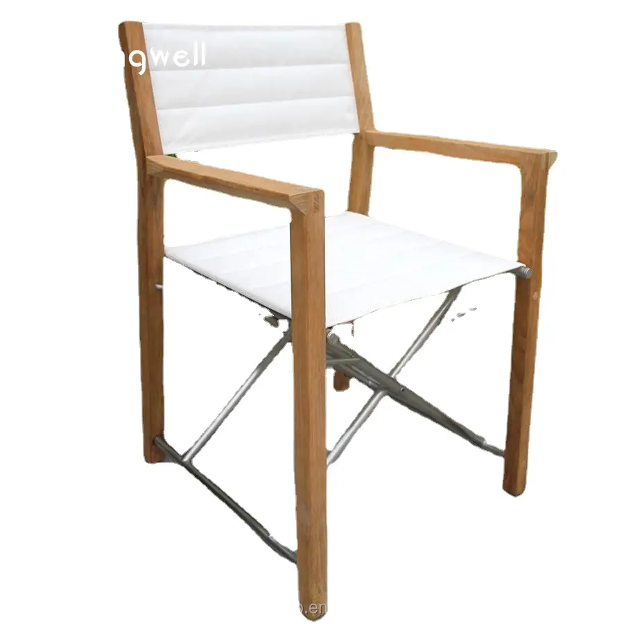 Hangrui Outdoor Folding Canvas Beach Director's Chair with Teak Wood and Aluminum Frame for Restaurant Patio Furniture