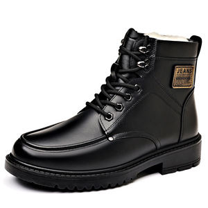 Bottes d'hiver pour hommes en cuir véritable, bout rond, doublure en fourrure, semelle extérieure en caoutchouc antidérapante, bottes de neige - Product Image 5