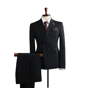 Costume <span class=keywords><strong>homme</strong></span> décontracté chic, coupe ajustée, croisé, avec fermeture éclair, en tissu peigné, devant plat, col en V, infroissable, respirant, 300g, grande taille - Product Image 4