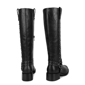 WETKISS Factory fatti a mano al ginocchio <span class=keywords><strong>stivali</strong></span> da equitazione alti tacchi <span class=keywords><strong>bassi</strong></span> <span class=keywords><strong>stivali</strong></span> da motociclista neri <span class=keywords><strong>stivali</strong></span> da moto da donna con rivetti - Product Image 4