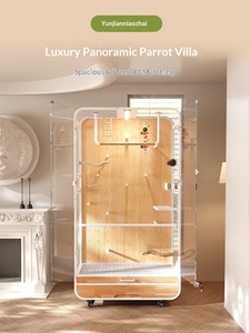 Gaiola Grande para Pássaros, Vila Panorâmica de Luxo para Papagaios, Armário de Madeira Maciça Ecológico, Suporte DIY para Arara, Calopsita e Agapornis com Poleiro - Product Image 6