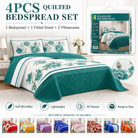 Ensemble de couette 4 pièces taille King, couvre-lit matelassé en polyester avec drap-housse et 2 taies d'oreiller, en stock