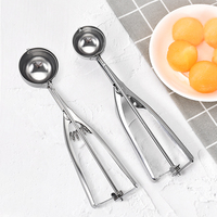 Sendok Es Krim Stainless Steel dengan Pemicu Pelepas, Alat Pengambil Adonan Kue Tugas Berat untuk Muffin, Bakso, Es Krim